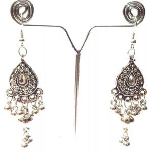 Silver oxidized Indian boho jhumka jhumki earring